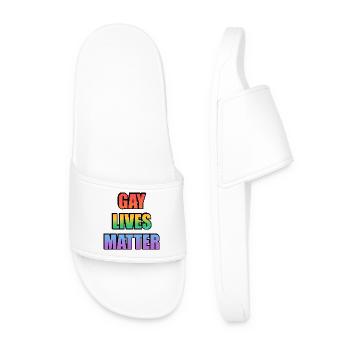 Gay Lives Matter Rainbow Tee - Men’s Pool Sliders - white - Front