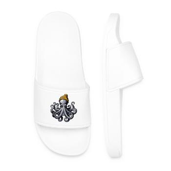 Octopus with Wool Hat Maritime Octopus Motif for - Men’s Pool Sliders - white - Front