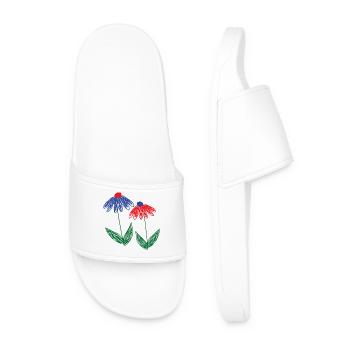 Flowers Blue Red - Men’s Pool Sliders - white - Front