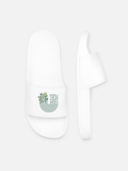 Blumen & Schriftzug (Keep Green, minimal) - Männer Badelatschen - Weiß