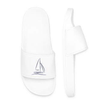 Sailboat Silhouette – Maritime Design Blue - Men’s Pool Sliders - white - Front