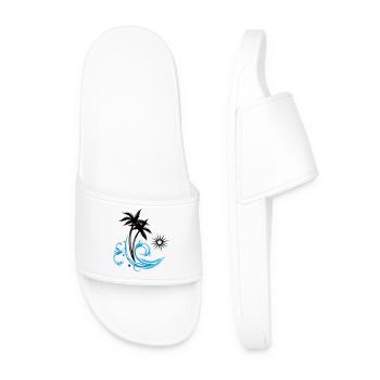 Palm trees with wave and sun, vacation, surf - Men’s Pool Sliders - white - Front