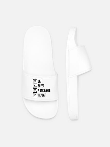 Eat Sleep Nunchaku Repeat - Men’s Pool Sliders - white