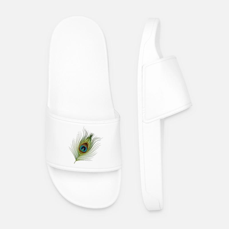 hand-drawn peacock feather - Men’s Pool Sliders - white