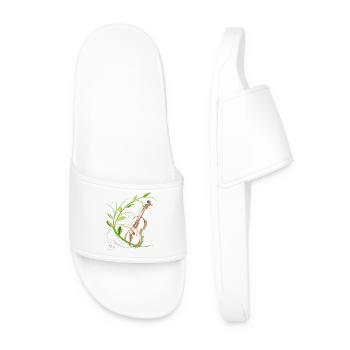 Violin with flower tendril, musician - Men’s Pool Sliders - white - Front