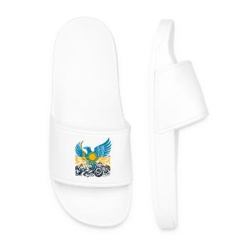Kazakhstan Eagle Coat of Arms Flag Gift - Men’s Pool Sliders - white - Front