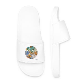 Colorful Abstraction with Gold Accents - Men’s Pool Sliders - white - Front