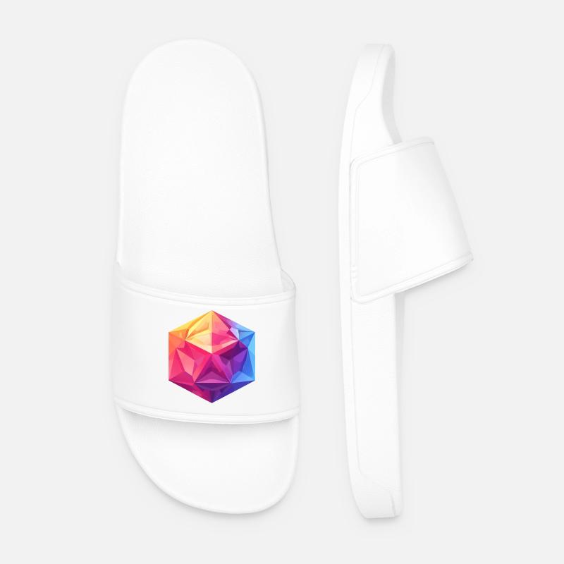 Geometric D20 Cube – Colorful RPG Design - Men’s Pool Sliders - white