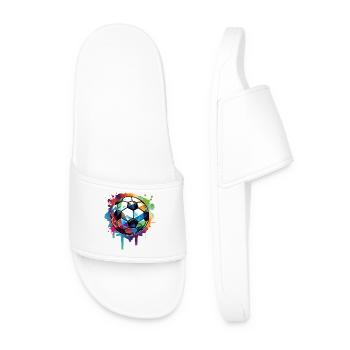 Colorful Urban Football Graffiti with Light Reflections - Men’s Pool Sliders - white - Front
