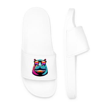 Hippopotamus with Sunglasses - Men’s Pool Sliders - white - Front