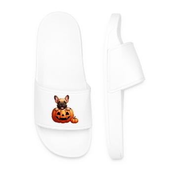 A French Bulldog in a Pumpkin - Men’s Pool Sliders - white - Front