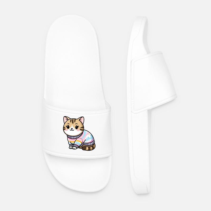 Kuscheliger Pullover Katze - Männer Badelatschen - Weiß