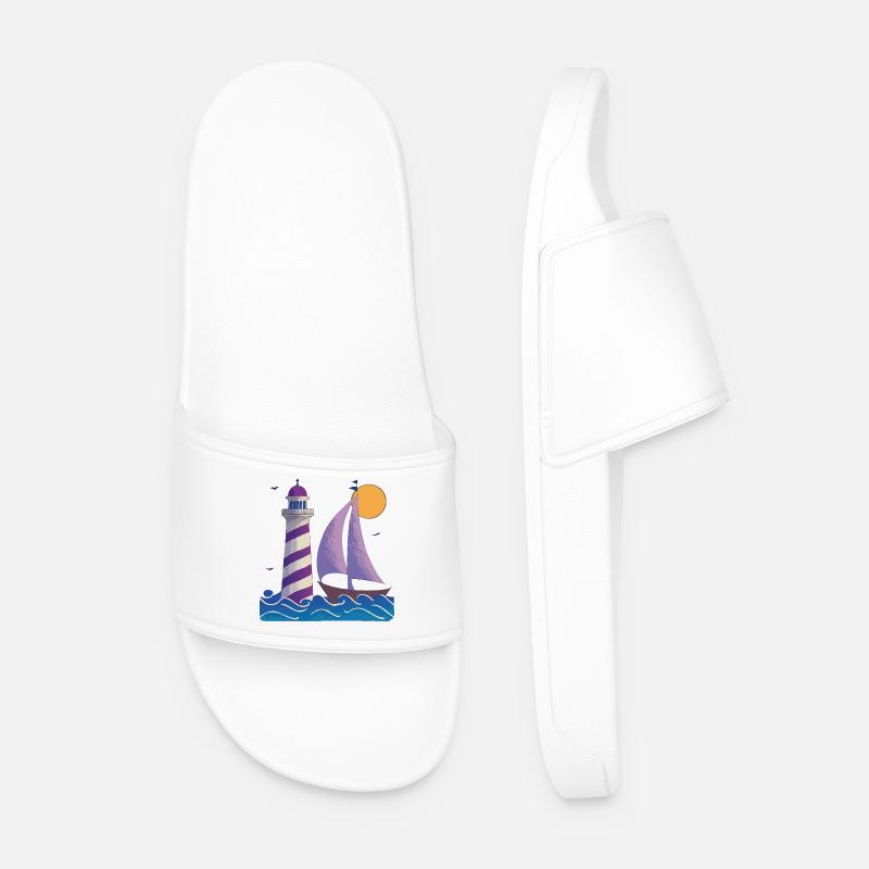 Lighthouse with boat - Men’s Pool Sliders - white