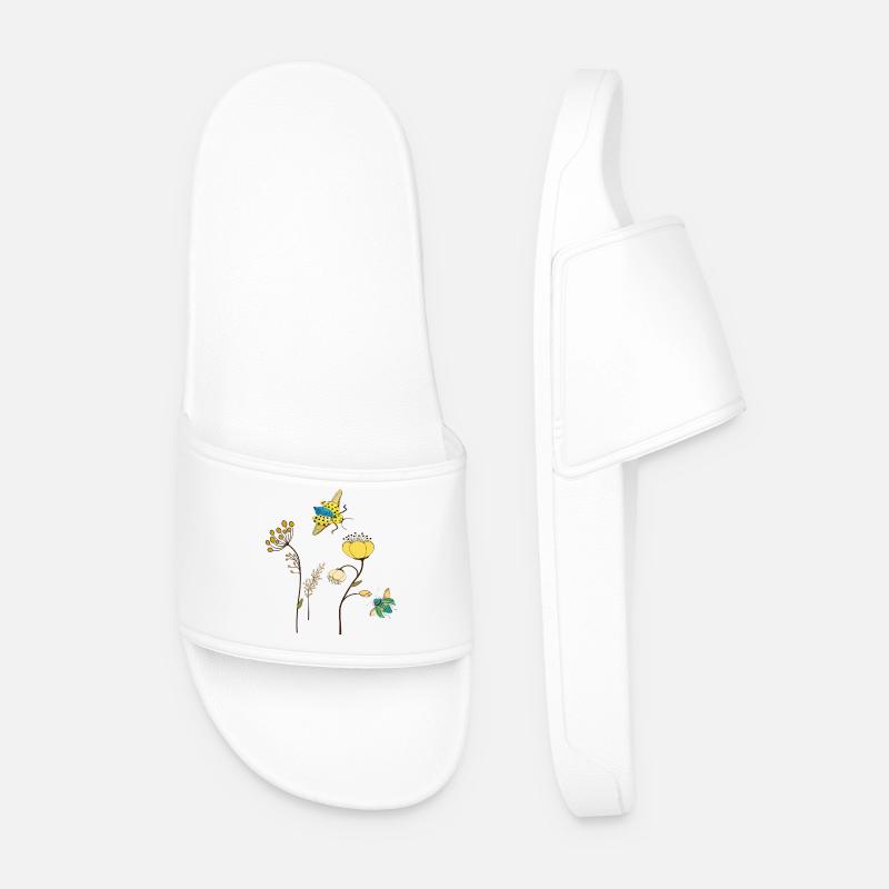 Gartenblumen mit Insekten - Männer Badelatschen - Weiß