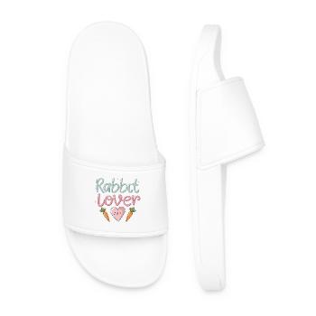 Colorful Rabbit and Carrot Love - Men’s Pool Sliders - white - Front