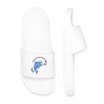 Fishing fish on hook logo - Men’s Pool Sliders - white - Front