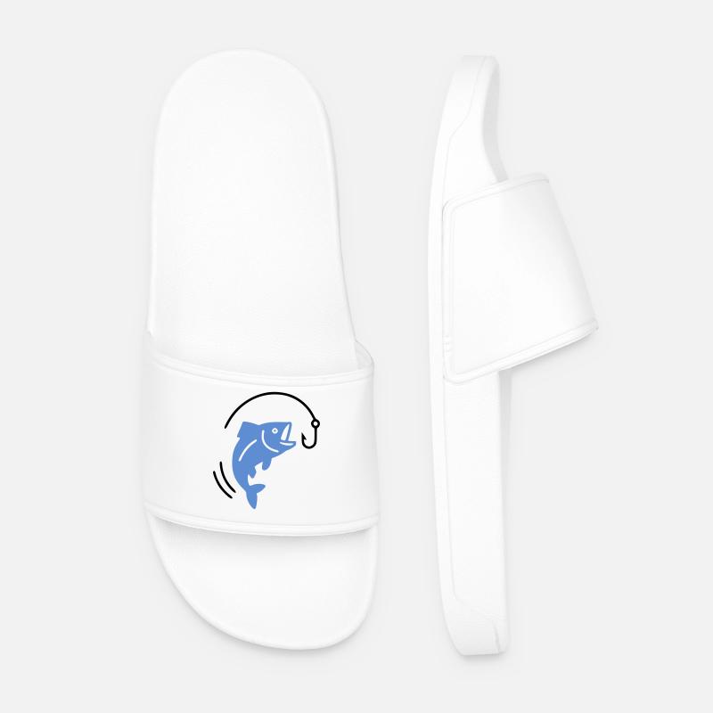 Fishing fish on hook logo - Men’s Pool Sliders - white