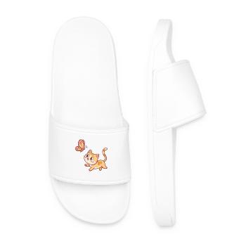 Curious Cat and Butterfly - Men’s Pool Sliders - white - Front