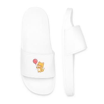Kawaii cat and pink balloon - Men’s Pool Sliders - white - Front