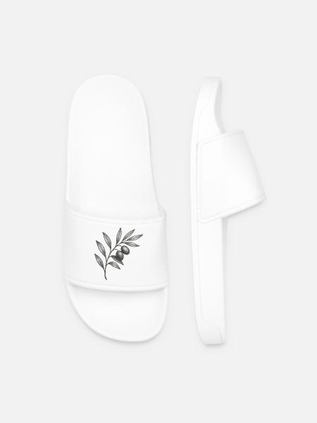 Monochrome Olive Branch Sketch - Men’s Pool Sliders - white