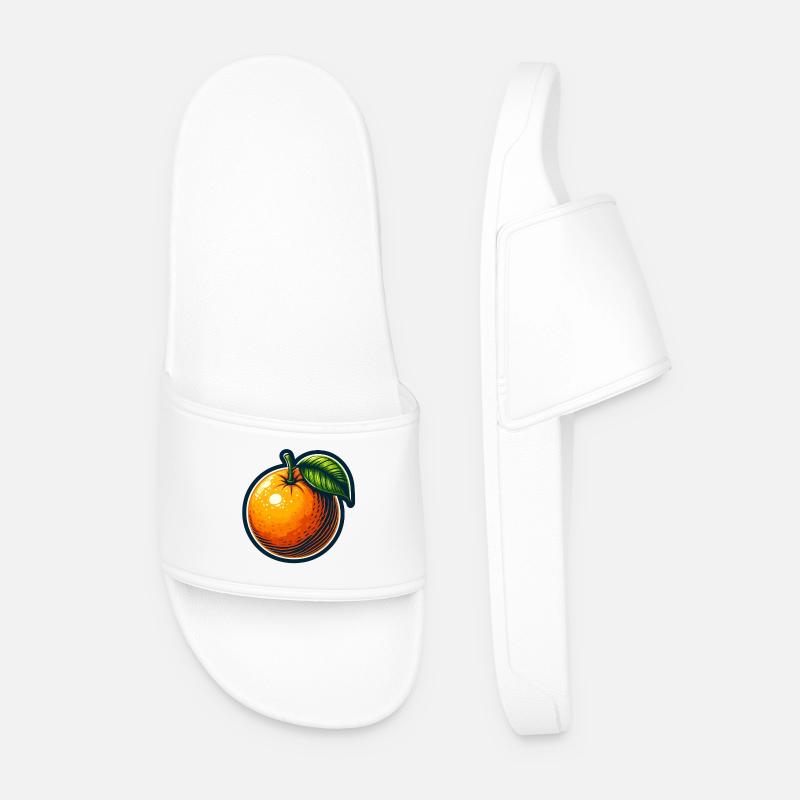 Bright cartoon orange with leaf - Men’s Pool Sliders - white