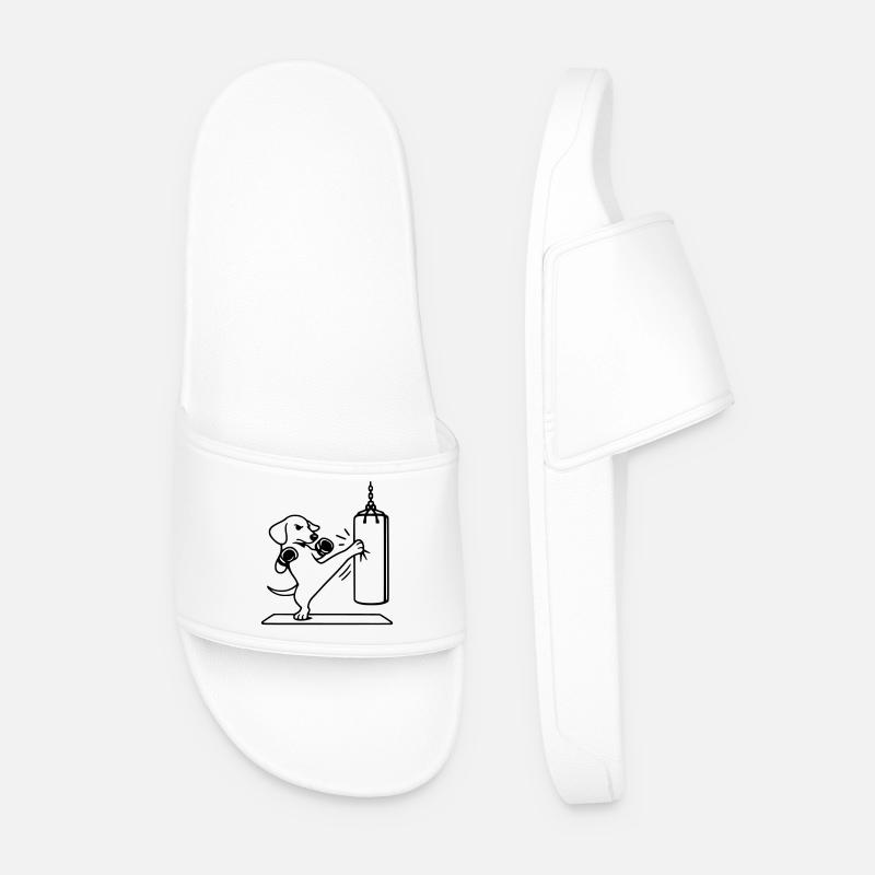 kickboxen boxen hund dackel - Männer Badelatschen - Weiß