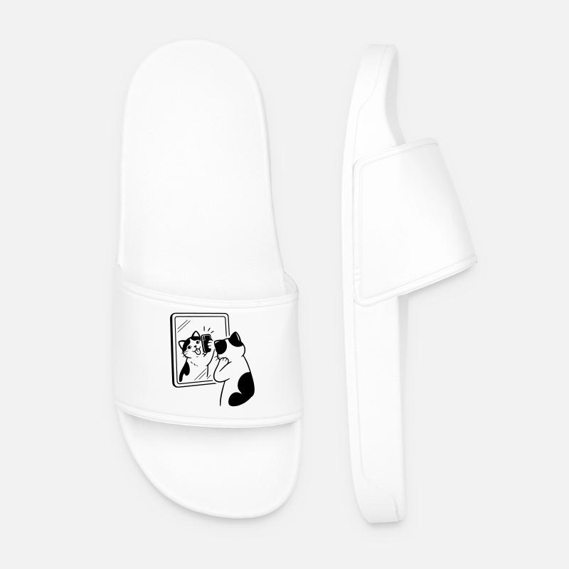 Cat Mirror Selfie - Men’s Pool Sliders - white