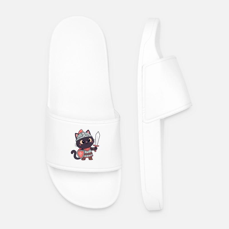 Chat Chevalier: épée et écu mignon - Claquettes Homme - blanc