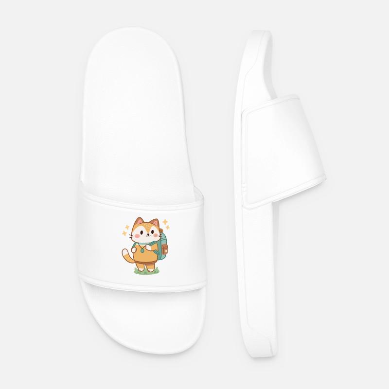 Cute Adventurer Cat Backpack - Men’s Pool Sliders - white