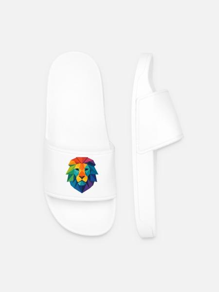 Farbenfroher Wild Poly Low Lion – Art Pop Farben - Männer Badelatschen - Weiß