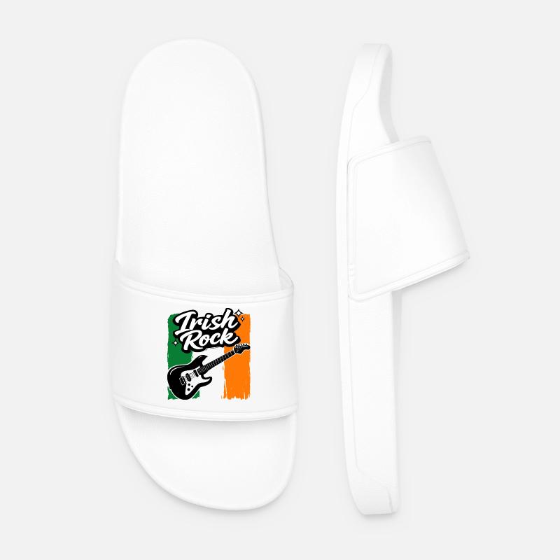 Electric Guitar St Patrick Flag Rock Gift - Men’s Pool Sliders - white