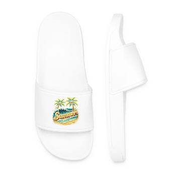 Palm Trees Beach Waves Illustration - Men’s Pool Sliders - white - Front