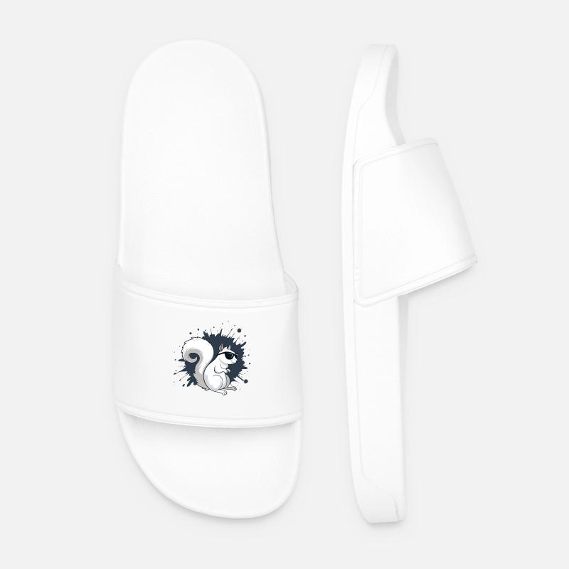 Chic White Squirrel with Black Glasses - Men’s Pool Sliders - white