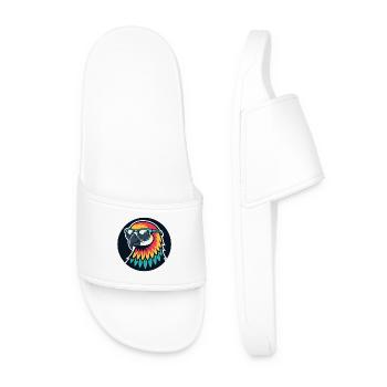 Colorful Parrot with Sunglasses - Men’s Pool Sliders - white - Front