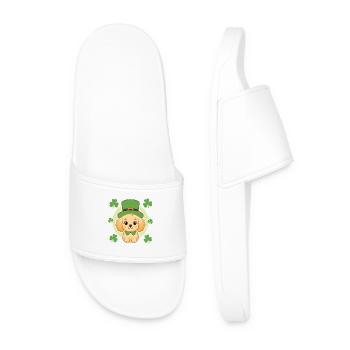 Cute Irish Puppy with Green Hat - Men’s Pool Sliders - white - Front