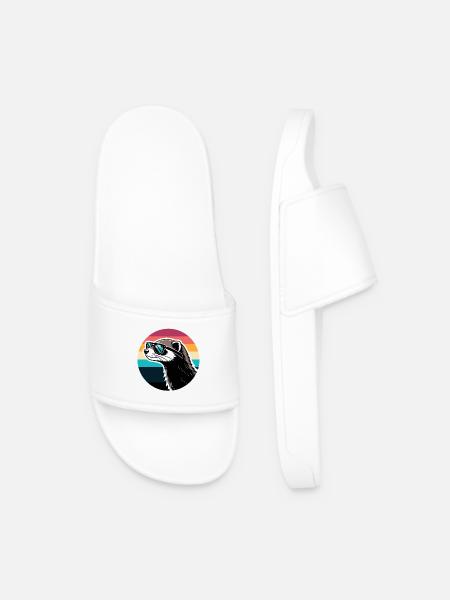 Ferret silhouette retro rainbow - Men’s Pool Sliders - white
