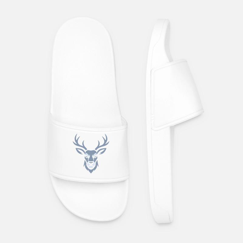 Blue Deer Head - Men’s Pool Sliders - white
