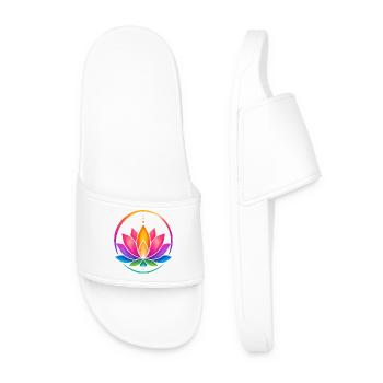 Rainbow Lotus in a Circle - Men’s Pool Sliders - white - Front
