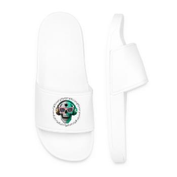 Skull with headphone and sunglasses t-shirt design - Men’s Pool Sliders - white - Front