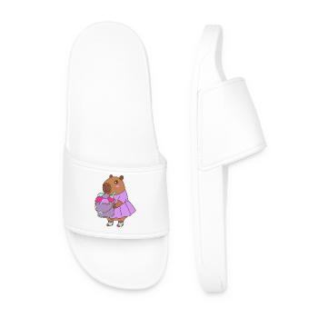 Kawaii Cute Capybara Sweet Treat –Summer art - Men’s Pool Sliders - white - Front