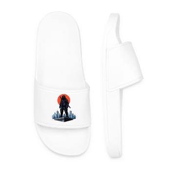 Urban Ninja in front of a red moon - Men’s Pool Sliders - white - Front