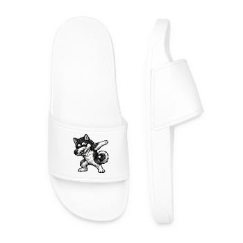 Dabbing Alaskan Malamute - Men’s Pool Sliders - white - Front