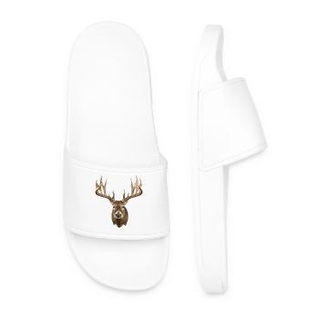 Deer Head with Majestic Antlers - Men’s Pool Sliders - white - Front