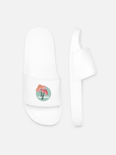 Stay Weird Mushrooms - Men’s Pool Sliders - white