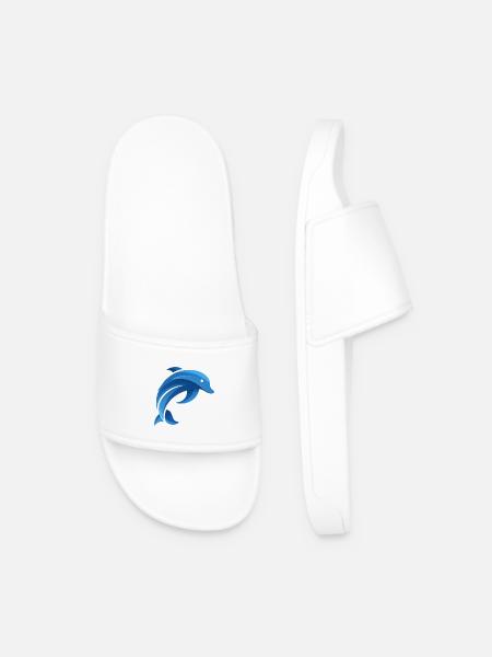 Minimalist Dolphin Illustration - Men’s Pool Sliders - white