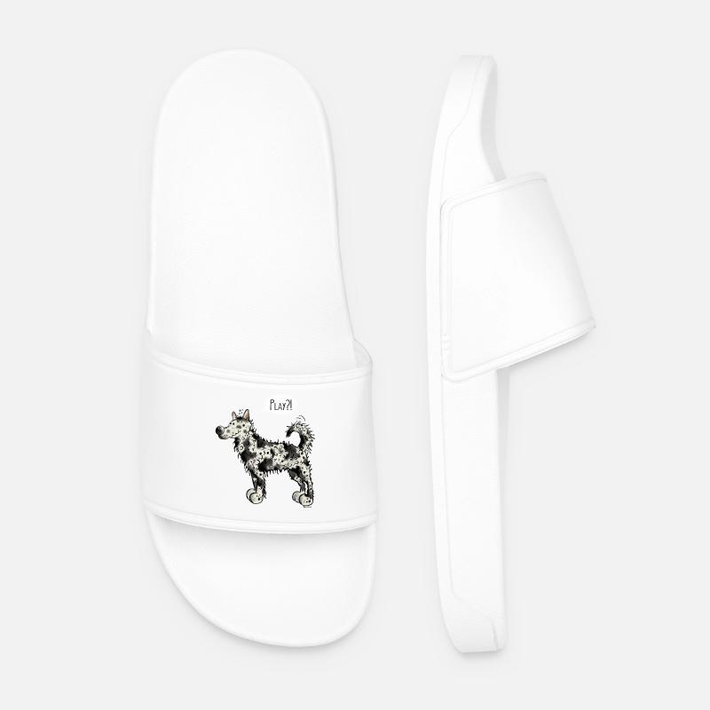 Funny Mudi Dog - Dogs - Comic - Gift - Men’s Pool Sliders - white