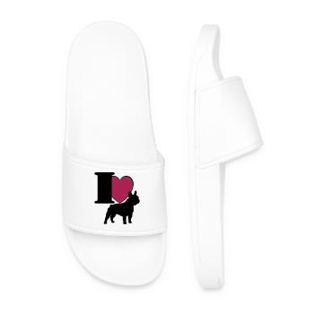 French bulldog I love ... / + - Men’s Pool Sliders - white - Front