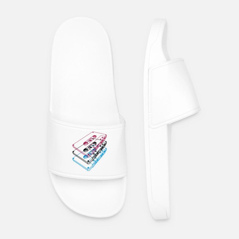Cassette 3D – Retro Mixtape Vintage Perspective - Men’s Pool Sliders - white