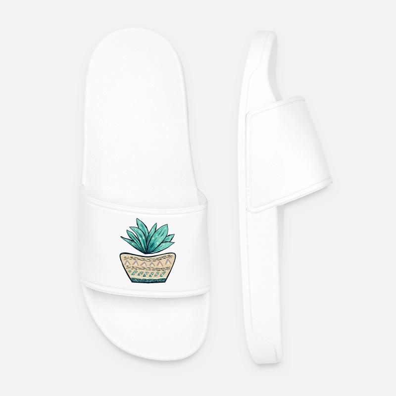 Succulent Pot Pattern - Men’s Pool Sliders - white