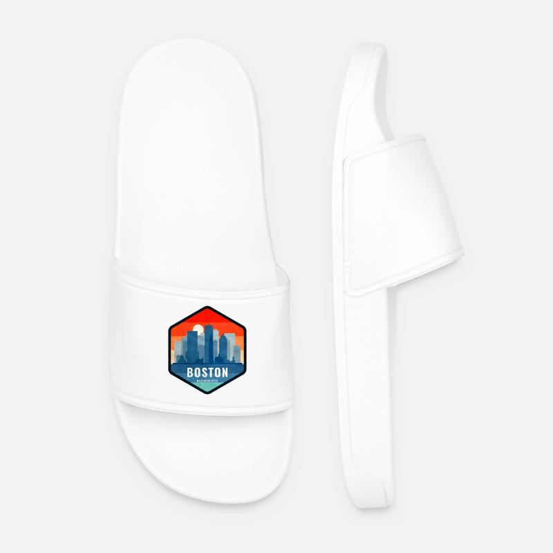 Boston Skyline Retro Badge - Men’s Pool Sliders - white